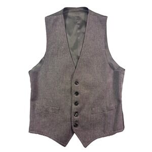 mens Brown Tweed Vintage 70s Suit Vest waistcoat wool retro slim Small 36